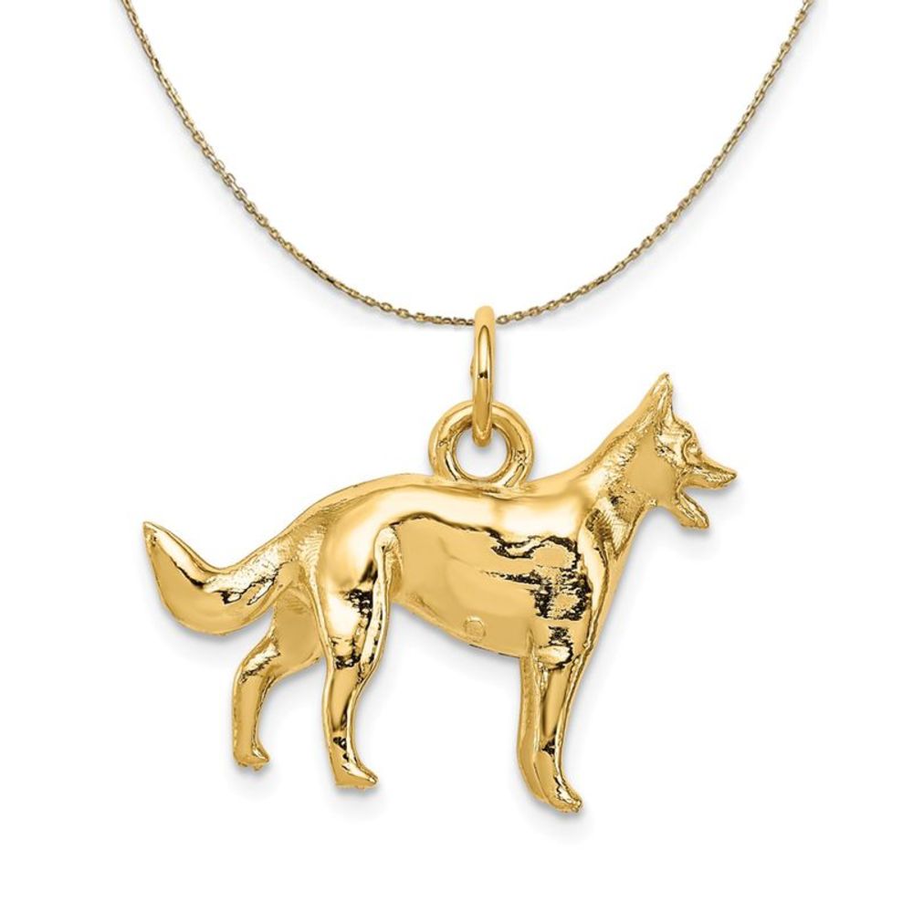 14k Yellow Gold Simple German Shepherd Necklace - 18 Inch